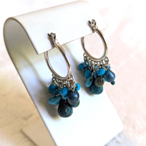 Vintage Blue/Turquoise Colored Acrylic Bead Drop Pierced Earrings - Picture 6 of 7